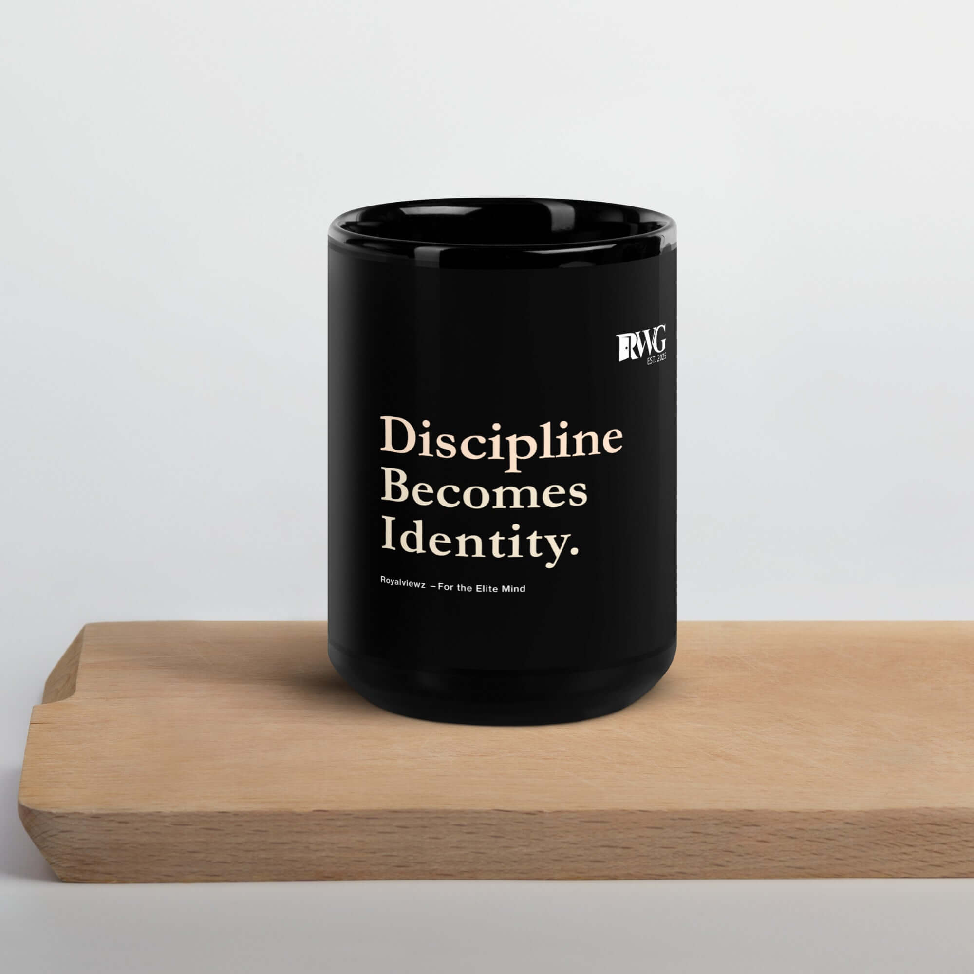 Early Mug of Discipline | sleek, and perfect for your morning java on a wooden surface.
